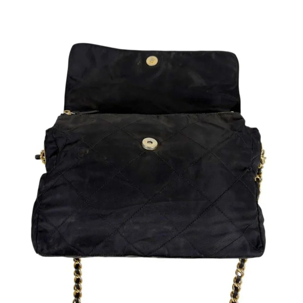 Prada Quilted Chain Shoulder Bag Triangle Logo Black Tessuto Nylon - Picture 4 of 10